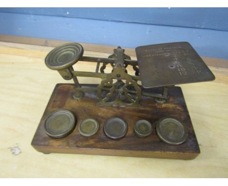 Vintage brass Post Office scales with weights&nbsp;