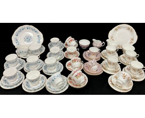 Colclough tea sets including; Braganza pattern tea service comprised of; a pair of picnic plates, milk jug, sugar bowl, eight