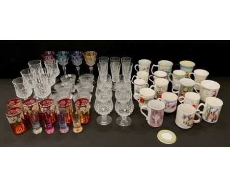 Ceramics &amp; Glass - set of six Bohemian lead crystal whisky tumblers;  six Moroccan flash and tea glasses, wine glasses, c