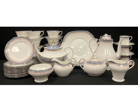 Aynsley Silver Shadow tea service for six including; two picnic plates, tea pot sugar bowl, milk jug, six tea cups and saucer