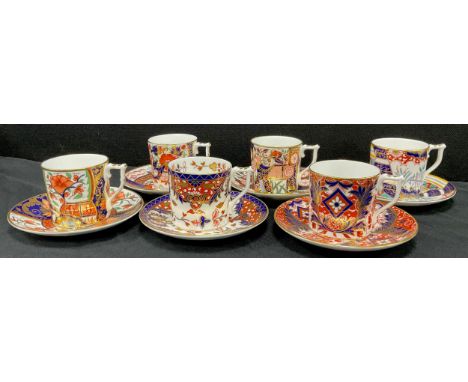 Royal Crown Derby, from The Curators Collection, six tea cups and saucers including; ‘Pardoe’, ’Rich Japan’, ’Derby Old Japan
