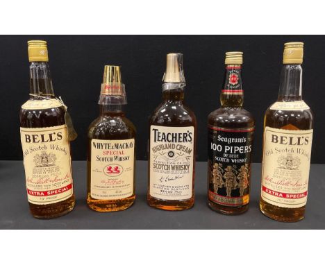 Whiskeys and spirits - Whyte &amp; Mackay Special scotch whiskey, 40% vol, 75 cl, Seagrams 100 pipers de luxe scotch whiskey,