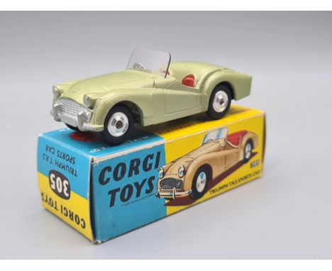 A boxed Corgi Toys No.305 green Triumph TR3 with leaflet, M, box superb