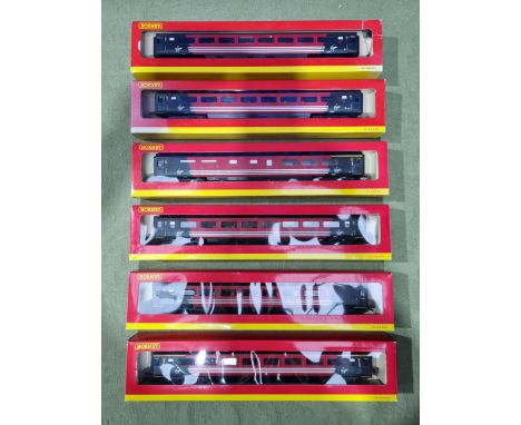 Six Hornby (China) Virgin red livery Mk.3 Passenger Coaches including three Standard Class (R4097D and 2x Ex R2045), R4278 TG