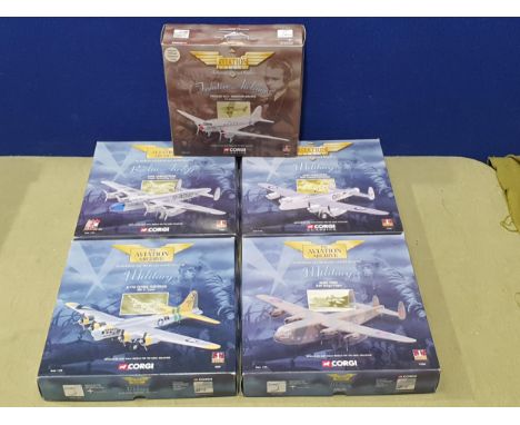 Five boxed Corgi Aviation Archive Models including Douglas DC-3, Avro Lancaster Coastal Command, B17F Flying Fortress 'Bit o'