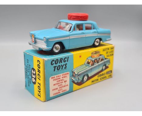 A boxed Corgi Toys No.236 Austin A30 Motor School Car with leaflet, M, box Ex plus