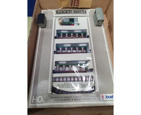 A 009/HOe Train Set and Rolling Stock including Egger-Bahn/Jouef 711000 Train Set containing 0-4-0 Locomotive and three open-