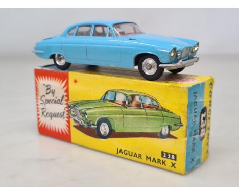 A boxed Corgi Toys No.238 pale blue Jaguar Mk.10 without luggage in the boot, Ex, box Ex