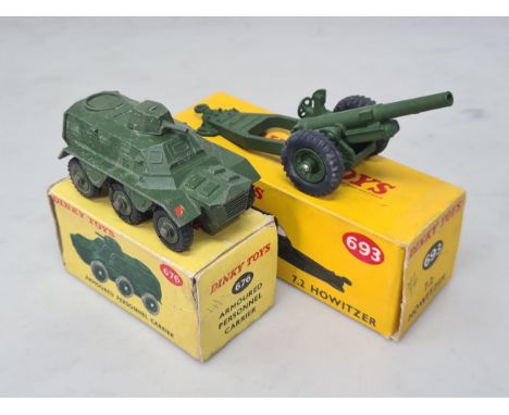 A boxed Dinky Toys No.676 Armoured Personnel Carrier and a boxed No.693 7.2 Howitzer, VG-Ex, boxes VG