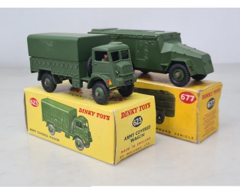 A boxed Dinky Toys No.623 Army Covered Wagon and a boxed No.677 Armoured Command Vehicle, Ex plus, boxes Ex