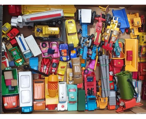 A box of play worn Corgi, Dinky, Lone Star, Matchbox and other diecast Models