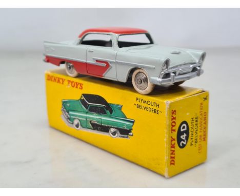 A boxed French Dinky Toys No.24D grey and red Plymouth Belvedere, M, box Ex plus