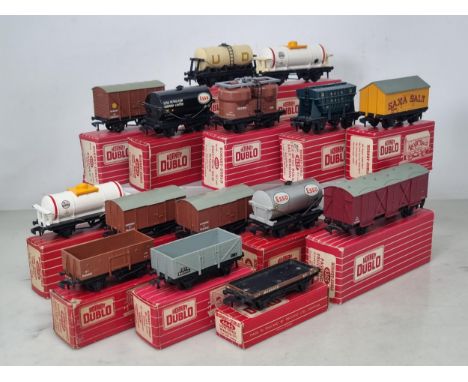 Fifteen boxed Hornby Dublo 2-rail Wagons including 4680 black 'Esso' Tanker, 4657 United Dairies, Ex plus-M, some unused, box