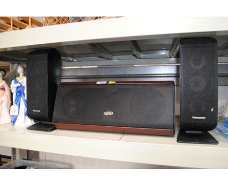 An Eltax speaker and a pair of Panasonic speakers 