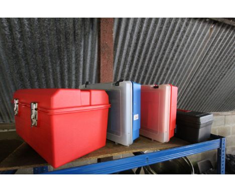 Four plastic tool boxes 