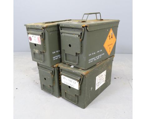 Four vintage metal ammunition boxes 