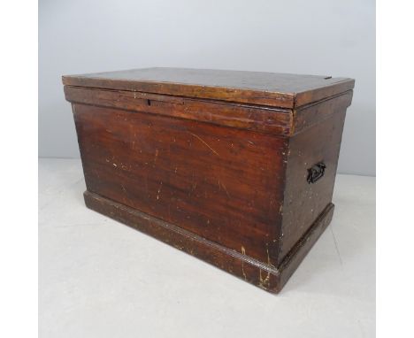 A vintage stained pine tool trunk. 92x56x50cm. 