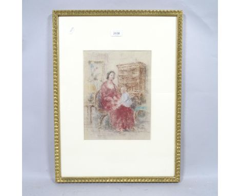 Myles Tonks (1890 - 1960), portrait of woman and child, coloured pastels, 30cm x 23cm, framed 