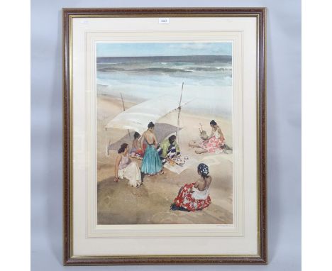 William Russell Flint (1880 - 1969), a print of gypsies on a Mediterranean beach, published in 1969 by Frost & Reed Ltd of Br