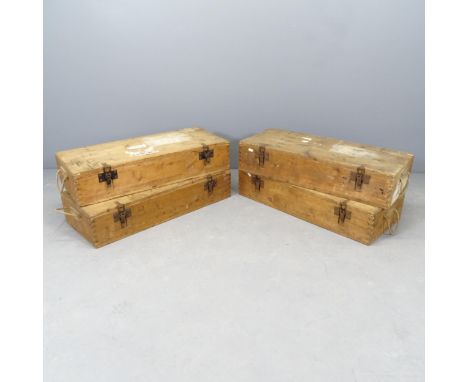 Four vintage pine trunks. Each 80x17x34cm 