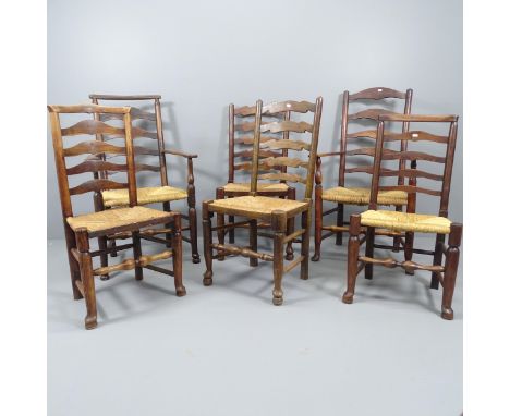 A matched set of six north country style rush seated ladder back dining chairs. (4+2). 