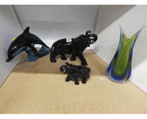 Poole Pottery Dolphin, Sylvac Elephant etc 