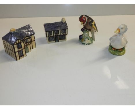 Beswick Jemima Puddle-duck, Goldfinch and 2x Carltonware Houses 