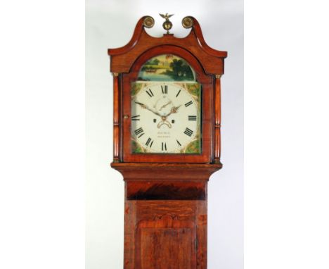 GEORGE III OAK AND MAHOGANY CROSSBANDED LONGCASE CLOCK, signed Rob(er)t Neil, Belfast, the 13" painted roman dial with subsid