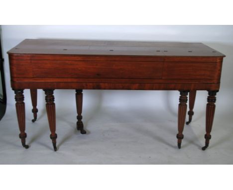 *JOHN BROADWOOD AND SONS, NINETEENTH CENTURY INLAID MAHOGANY SQUARE PIANO,  OF TYPICAL FORM HAVING FRET PIERCED ROSEWOOD PANE