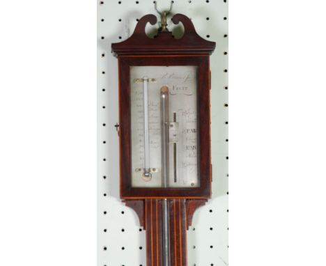 PETER PRIMAVESI, HOLBORN, EARLY NINETEENTH CENTURY INLAID MAHOGANY STICK BAROMETER, the engraved silvered scale registering f