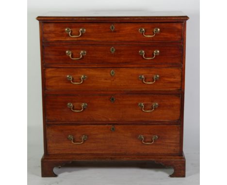 GEORGE III MAHOGANY SECRETAIRE CHEST, the moulded oblong top above three graduated, cockbeaded drawers, set beneath the top d