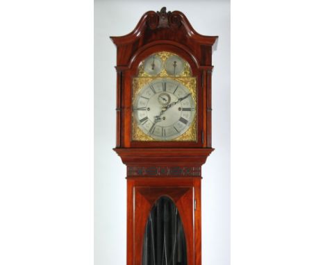 WINTERHALDER, GERMANY GOOD QUALITY 1920's CHIMING MAHOGANY LONGCASE CLOCK, the 12 1/4" dial with foliate pierced spandrels, s