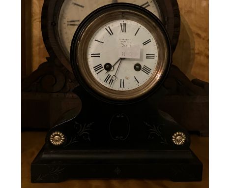 French mantel clock retailed by B Yahslev Ladgate Mill London with 8 day 2 train movement striking on a bell (bell not presen