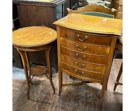 A 5 drawer satinwood serpentine detail music chest with drop front drawers over tapered legs 98cm h x 54cm w plus matching hi