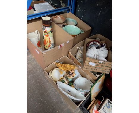 4 boxes of miscellaneous ceramics, china, Goebel figure, Shelley Trio, etc. 