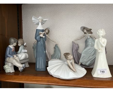 6 figurines - 3 Lladro, 2 Nao, and 1 Royal Worcester 