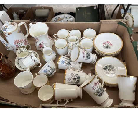 A box of mainly Royal Worcester coffee wares with tall and regular size coffee cups, saucers, jugs etc. Various patterns 