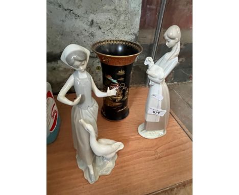 Two Lladro figures and a Carltonware vase 