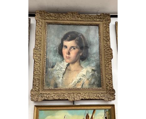 Rene De Graeve (1901-1957), portrait of a young lady, oil on canvas, 36cm x 46cm, signed and dated 1952 lower right, ornate f