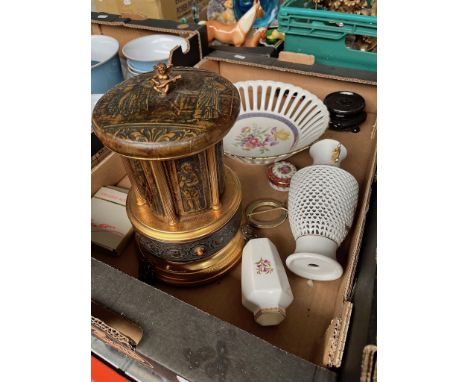 A box of assorted items including a Reuge musical carousel, china including Royal Worcester etc.Condition:- Good, appears to 