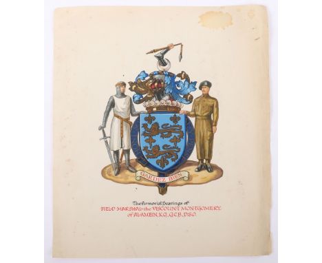 Field Marshal the Viscount Montgomery of Alamein, "Armorial Bearings" coloured original sheet displaying Monty's Armorial Arm