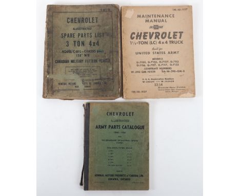 Chevrolet Army Parts Catalogue 1942, Maintenance Manual Vhevrolet 4X4 Truck,1942 and another in poor condition (3 in all) 