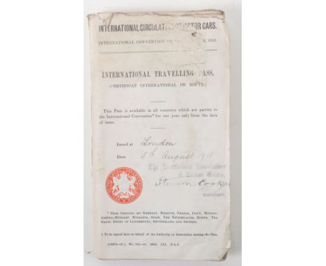International Travelling Pass (Certificate international de Route) Issued August 1911 for Triumph Motor Cycle to a William Er