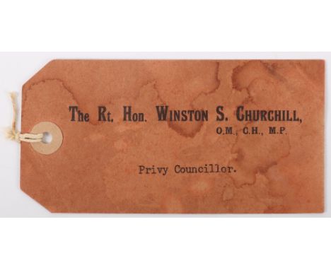 Winston S. Churchill His personal Label for Box/Case as a Privy Councillor. Undated label with printed title and name "The Rt