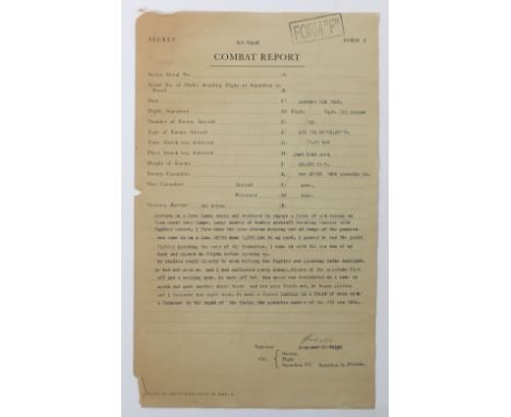 WW2 Polish RAF Combat Report October 5th 1940, Sergeant J.Palak 303 Squadron with Bf 109 kill, signed, 