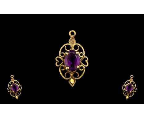 Amethyst Gold Pendant, Gold Pendant Set with Amethyst. Please See Photo. 