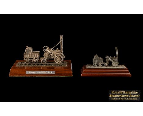 Locomotive Interest. A Limited Edition Solid Silver Miniature Model Stephenson Rocket Raised on a Wooden Plinth. With certifi