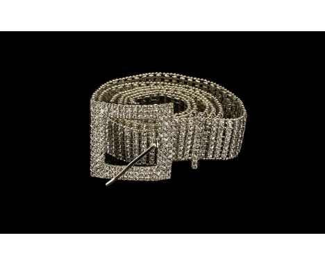 White Austrian Crystal Belt, a 1.25 inch wide, flexible belt, fully encrusted with brilliantly sparkling white Austrian cryst