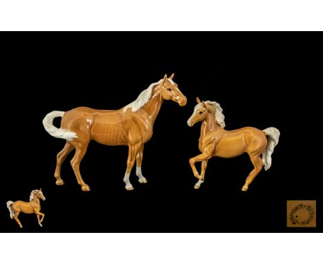 Beswick Horse Figures ( 2 ) ' Swish Tail Horse ' First Version - Palomino. Model No 1182, Issued 1961 - 1982. Height 8.75 Inc