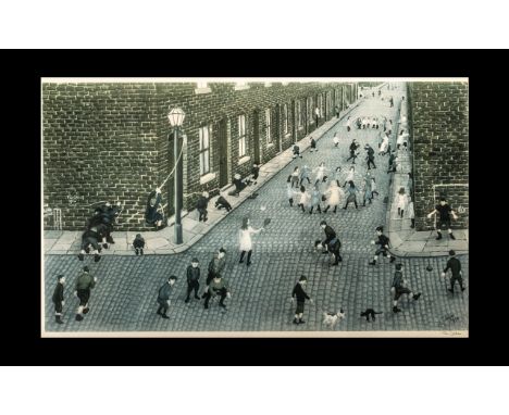 Tom Dodson Large Limited Edition Print - Pencil Signed to the Margin, with Blind Stamp ' Street Scene with Children ' Frame a